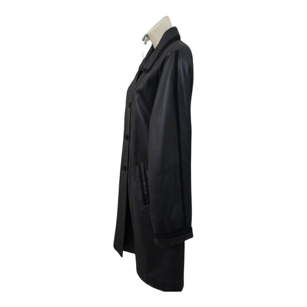 Vintage Y2K Genuine Leather Oversized Trench Coat Mid Length Button Front Sz S - Picture 4 of 9